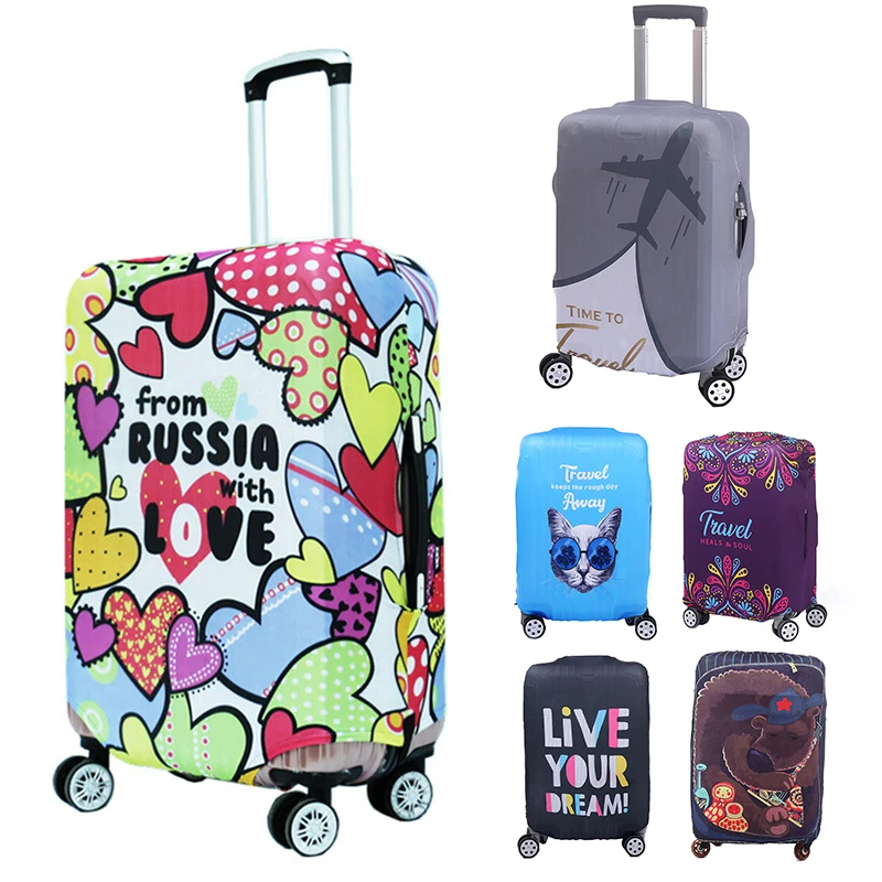 18-32 Inch Suitcase Protective Cover Elastic Luggage Protector Cartoon Heart Bear Printed Trolley Dust Cover Travel Accessories