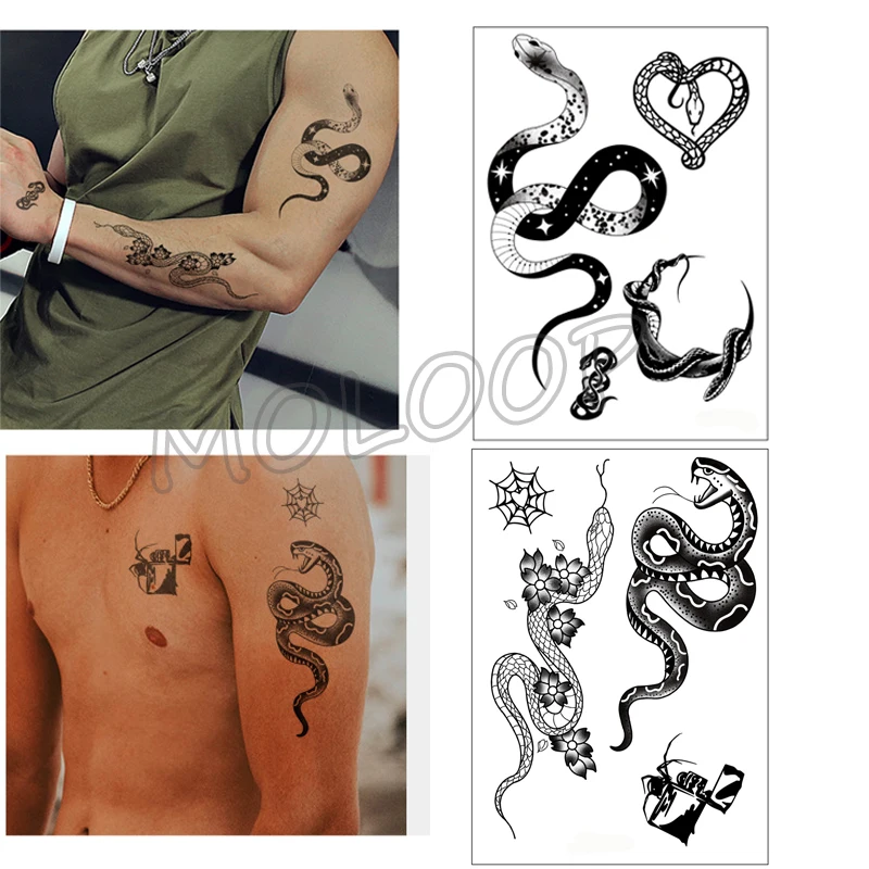 

Tattoo Sticker Big Snake Star Moon Love Heart Pattern Temporary Waterproof Fake Tattoo Stickers Body Art for Men Women Boys