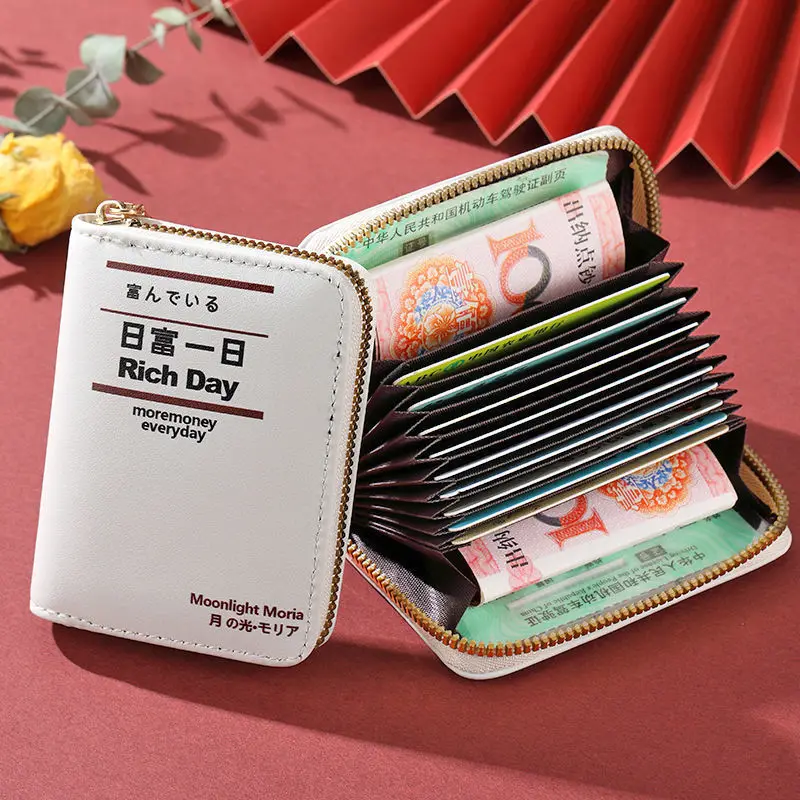 

Japan Style Rich Day Mini Wallet Men Women Multi-card Credit Card Bag Anti-theft RFID Leather ID Bank Card Holder Small Purse