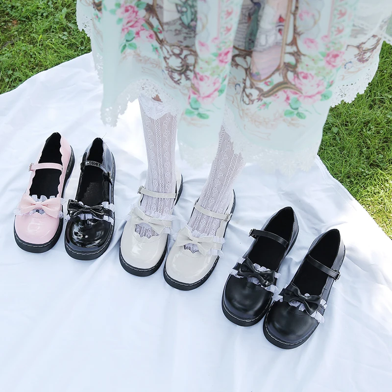 

Туфли женские из искусственной кожи с кружевом и бантом, на низком каблуке