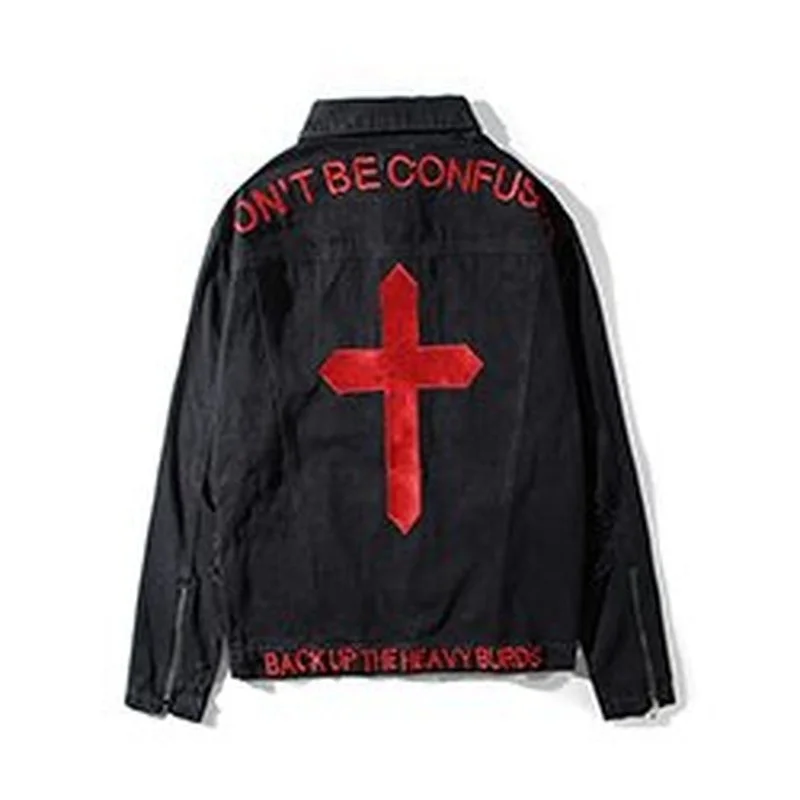 

Men's Hip Hop Denim Cross Embroidery Printed Jackets Spring Autumn Coat Outerwear