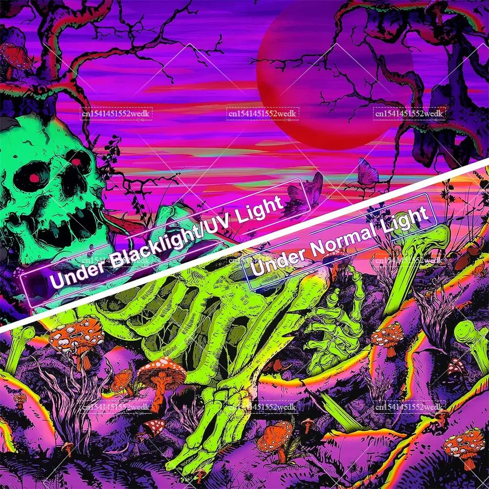 Гобелен с черепом Blacklight готический неоновый гобелен со скелетом Подвесной