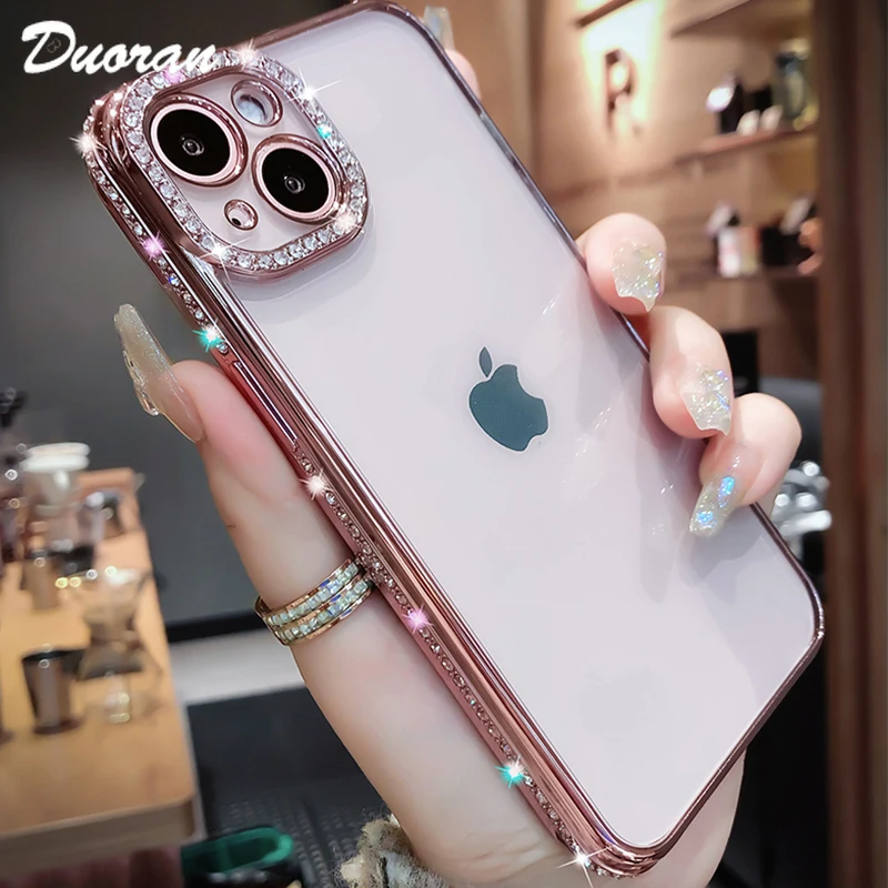 

Luxury Diamond Glitter Plaitng Phone Case For iPhone 14 11 12 13 Pro Max X XS XR 7 8 Plus Soft Silicone Lens Protection Cover
