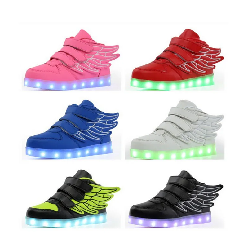 

2022 New Design Wings Children Sneakers with Luminous Sole Kids USB Charging Light Up Shoes Boys Girls Glowing Up Kid Footwear