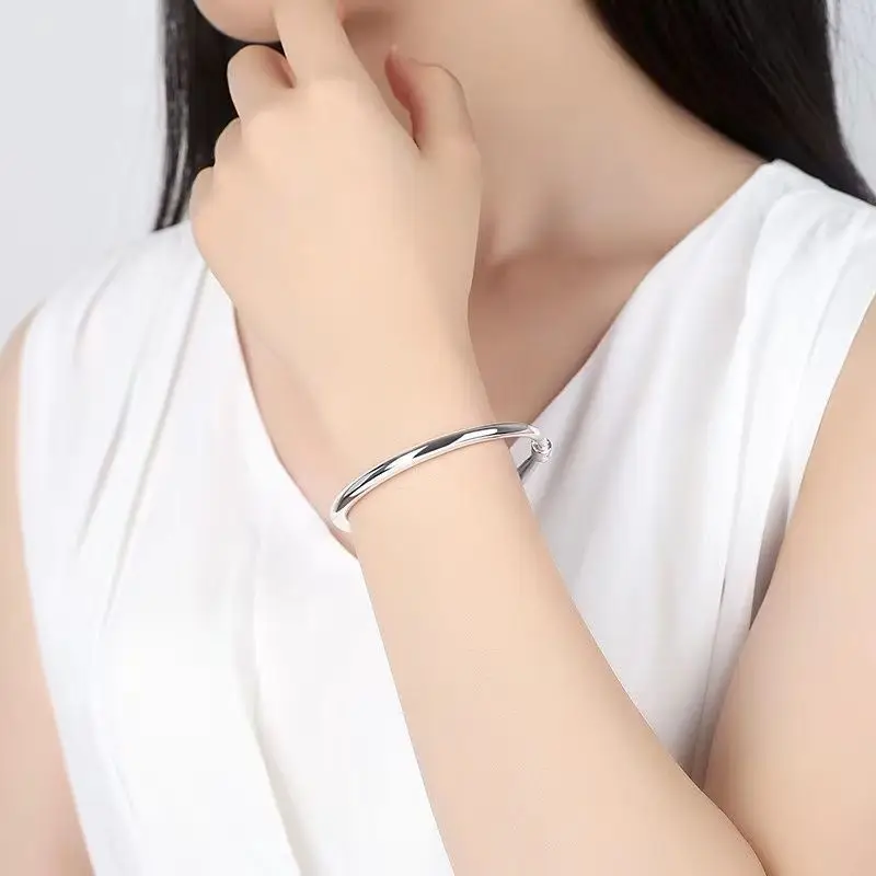 [Big Leak-Picking] Bracelet Sterling Silver Glossy Push-Pull Solid Simple Young Gift for Girlfriend