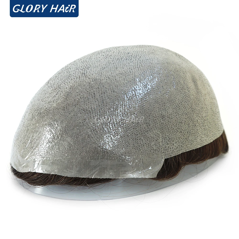 

CBIO - 0.04 - 0.05 mm Thin Skin Men Toupee Handmade Knotted 1/8" V Loop Front India Human Hair Wig Male Free Shipping