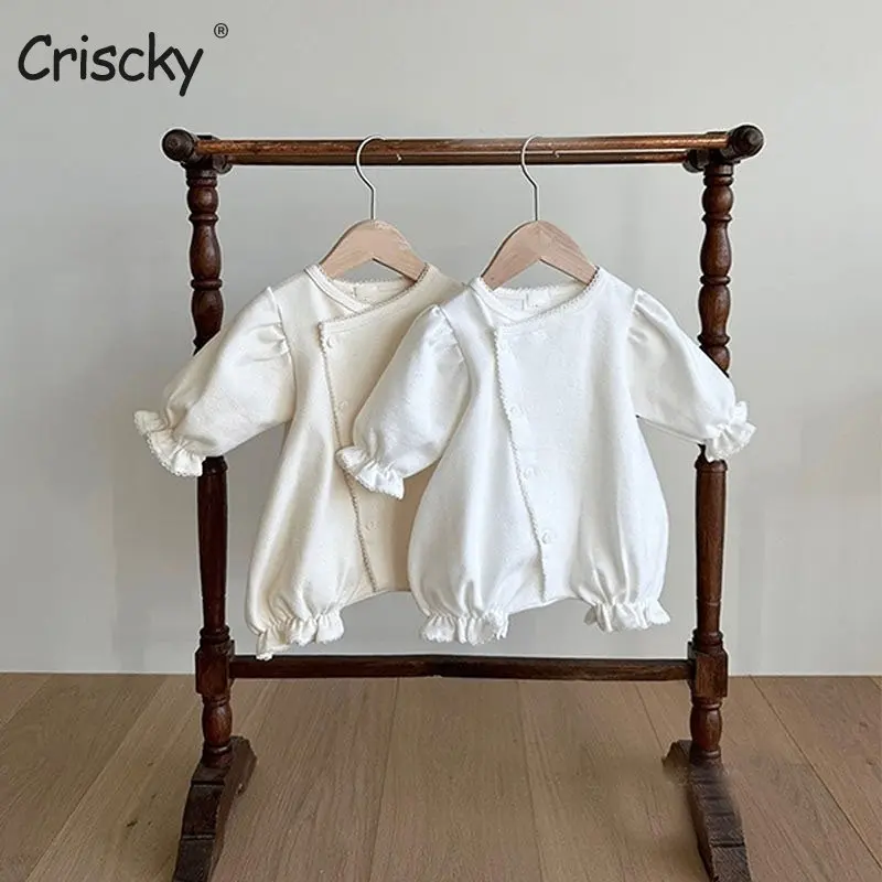 

Newborn Baby Toddler Rompers for Girls Spring Autumn Solid Button Jumpsuit Kids Long Sleeve Bodysuit Children Clothing