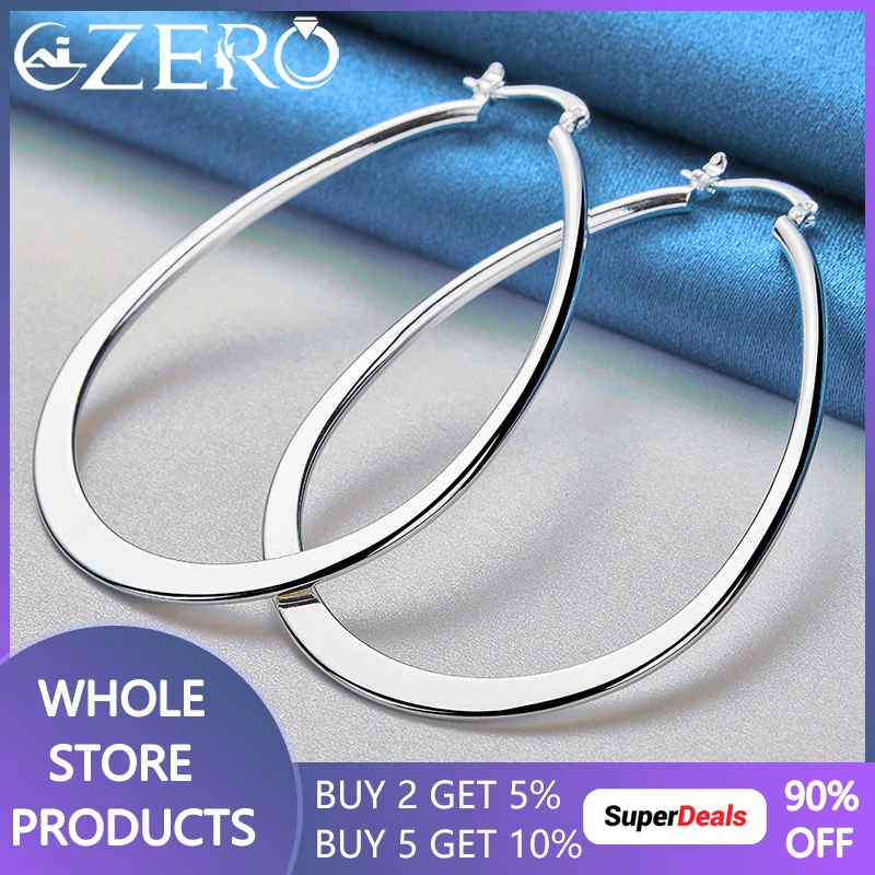 

925 Sterling Silver 45×64mm Smooth Big U Hoop Earrings For Women Wedding Party Elegant Noble Accessories Fashion Charms Jewelry
