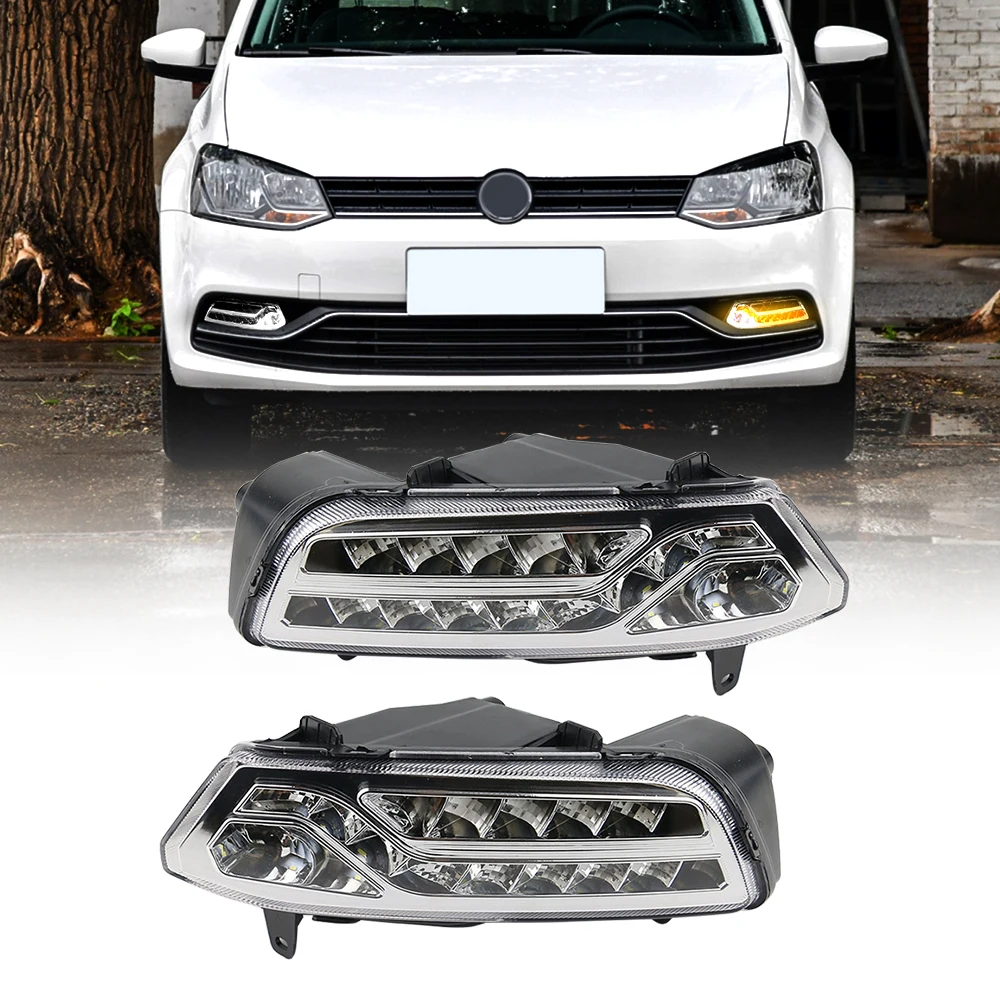 

OKEEN 2pcs LED Daytime Running Lights For Volkswagen Polo 2014 2015 2016 2017 2018 Car Driving Signal Fog Light Auto Accessories
