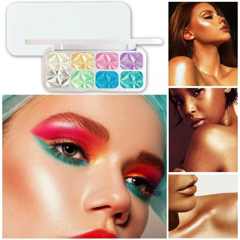 

Popular Macaron Eight Color Change Glitter Fairy Powder Highlight Palette Stage Makeup Performance Nightclub Women Body Fac T9K6