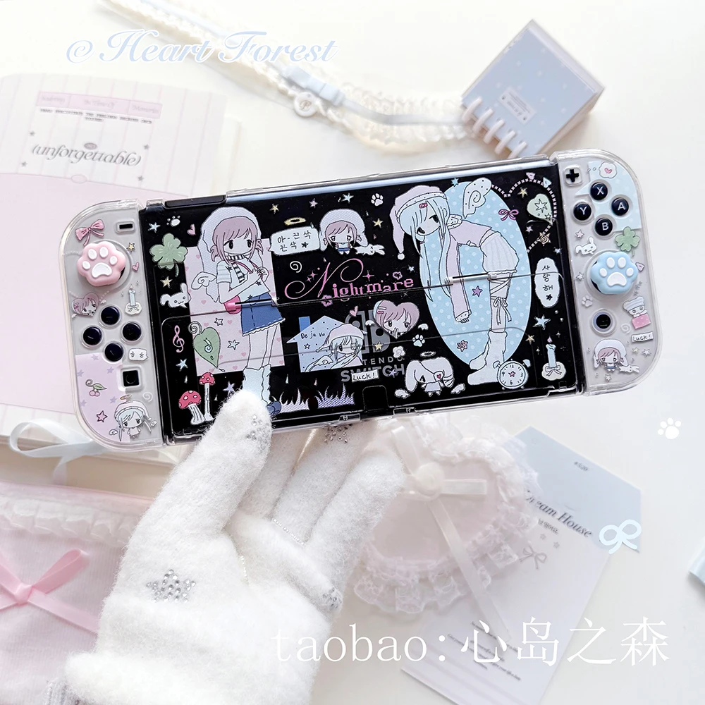 Фото Защитный чехол Heart Forest для Switch Oled Ns2 Lite, жесткий чехол Y2k, оригинальный дизайн, эстетичный принт с изображением девушки из ночного кошмара №4