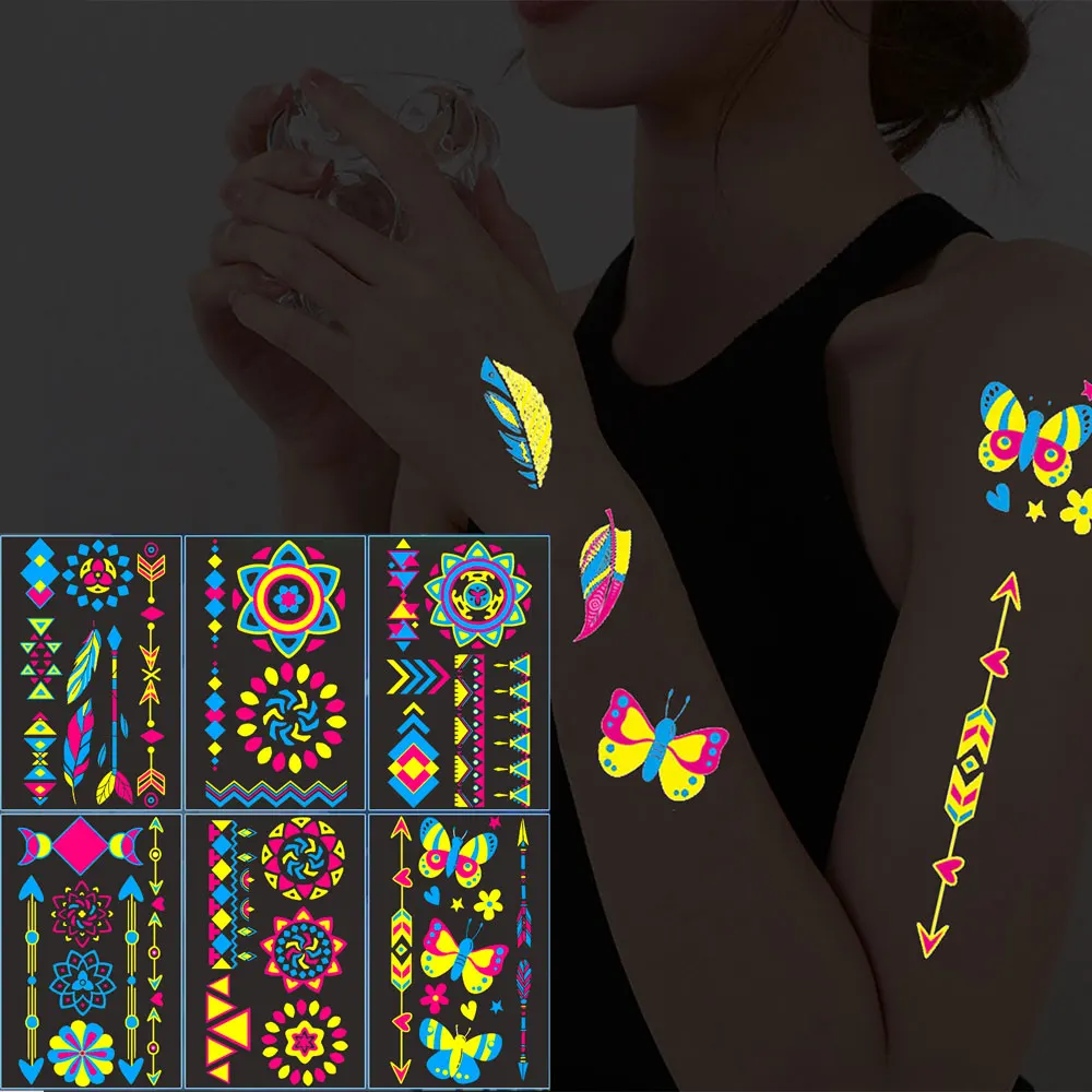 1 лист светящиеся татуировки наклейки для женщин лицо боди-арт водостойкие