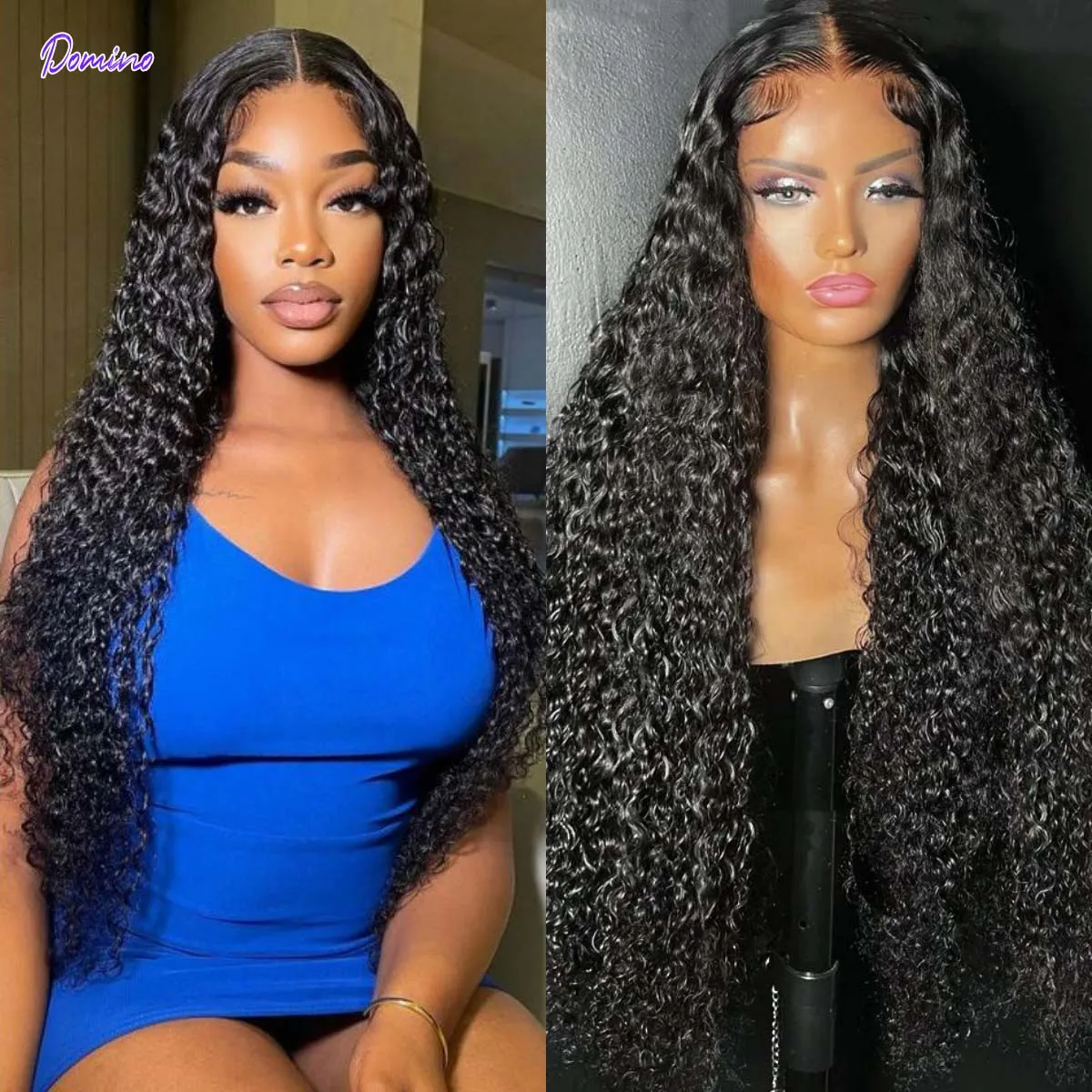 

DOMINO Water Wave Lace Front Wigs Human Hair Wigs For Women Curly Transparent Lace Wig Wet And Wavy Black Brazilian Remy Hair