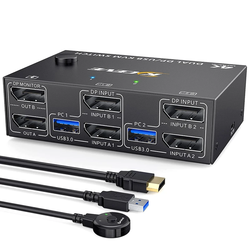 KCEVE KVM-переключатель с двойным монитором Displayport аксессуары 4 USB3.0 для 2 компьютеров