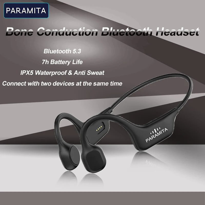 PARAMITA Real Bone Conduction Headphones Bluetooth Wireless Earphones Waterproof Sports Headset with Mic for Workouts Running