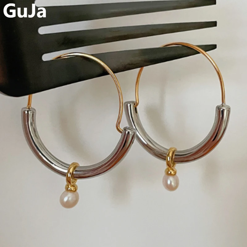 

Fashion Jewelry Cool Metal Round Hoop Earrings For Women Girl 2023 Trend New High Quality Small Pearl Dangle Ear Accesories