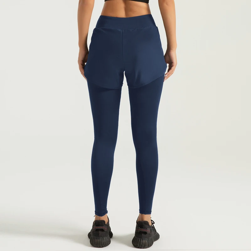 Брюки для йоги 2 в 1 одежда фитнеса и с карманами высокая талия спортивная