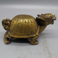 archaic old chinese fengshui brass longevity 100 shouzi dragon turtle statue iiving room decoration home gift