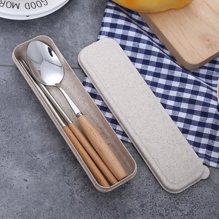 

NEW2022 Portable Travel Dinneware Set 304 Stainless Steel Scoop Chopsticks for Outdoor Silverwar Set Cutlery with Gift Box