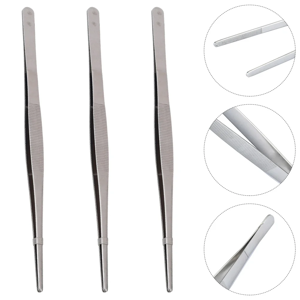 

3pcs Small Stainless Steel Grill Barbecue Kitchen Food Clips Tweezers (Silver)