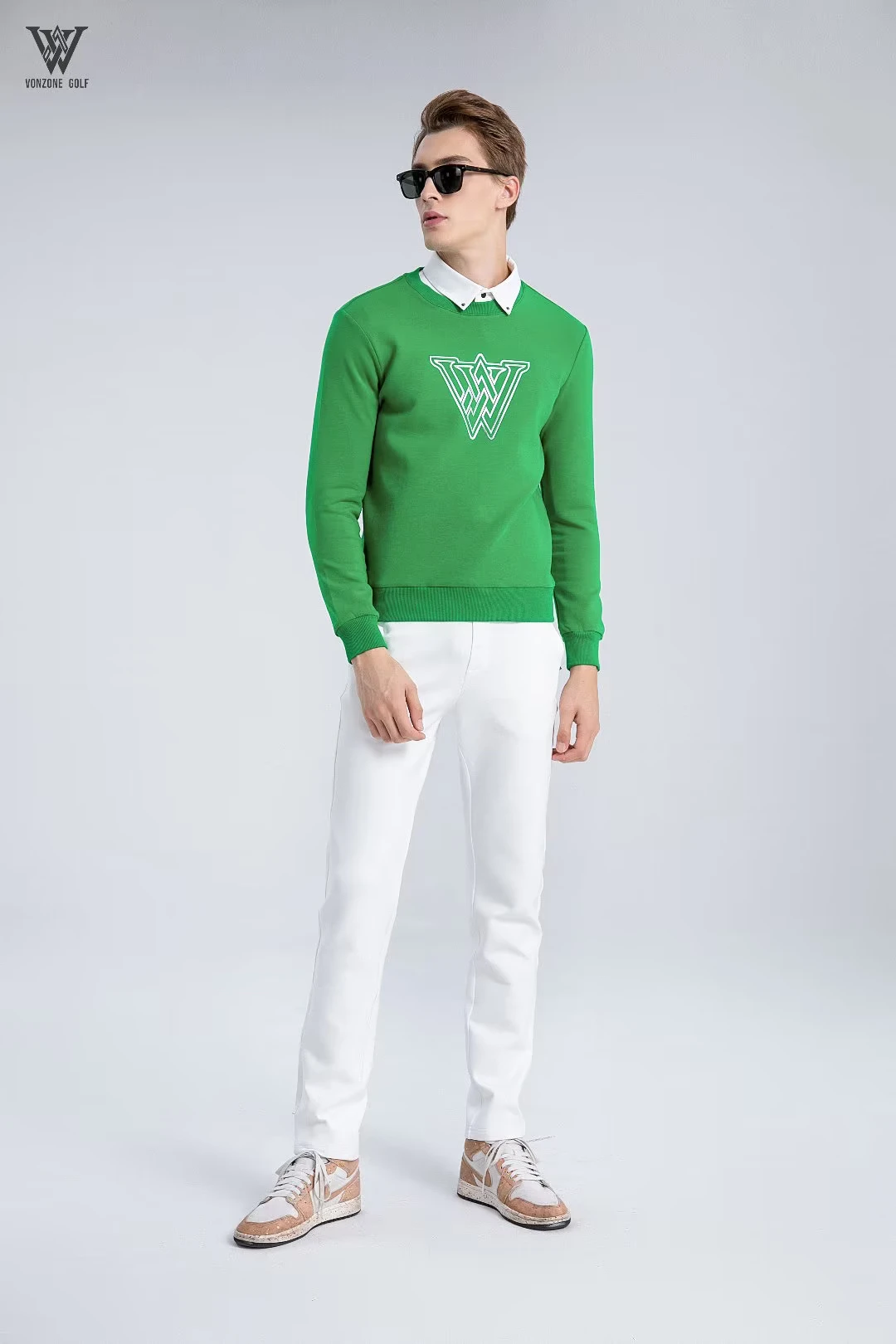 Small brand VONZONE new golf round neck men's long sleeve T-shirt fashion top hoodie black and white sportswear