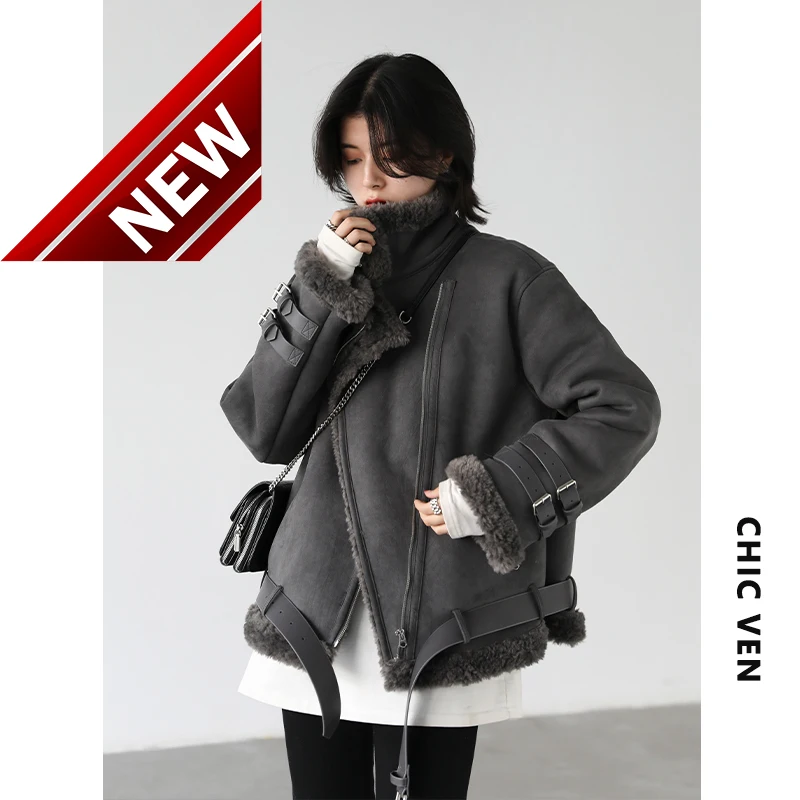 

Thickness Winter Coats Women Faux Suede Leather Jacket Street Retro Motorcycle Coat Thick Plush Warm Biker Women Femal