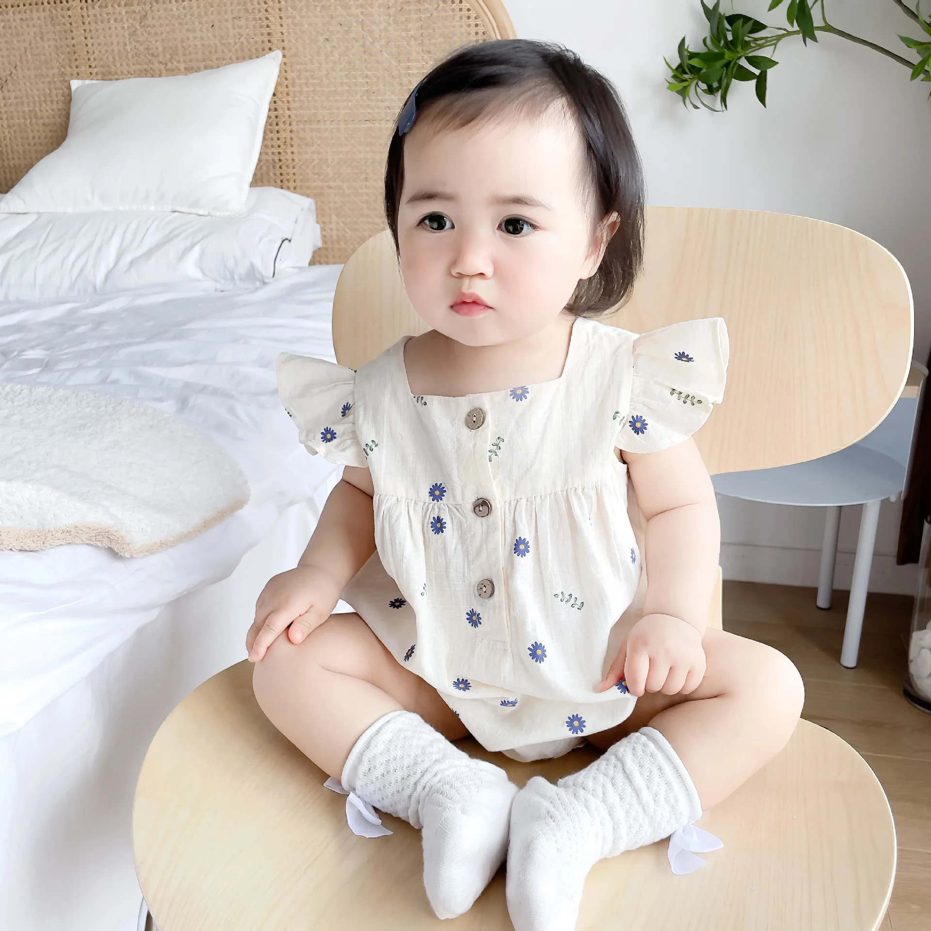 2022 Summer New Baby Girl Short Sleeve Bodysuit Cute Flower Print Jumpsuit For Infant Girl Princess Loose Clothes 6M-3T