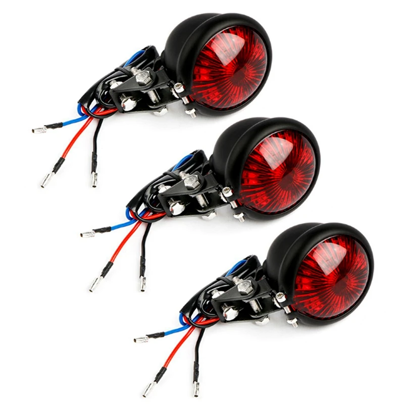 

TOP -3X Red 12V LED Black Adjustable Cafe Racer Style Stop Tail Light Motorcycles Motorbike Brake Rear Lamp Tail Light