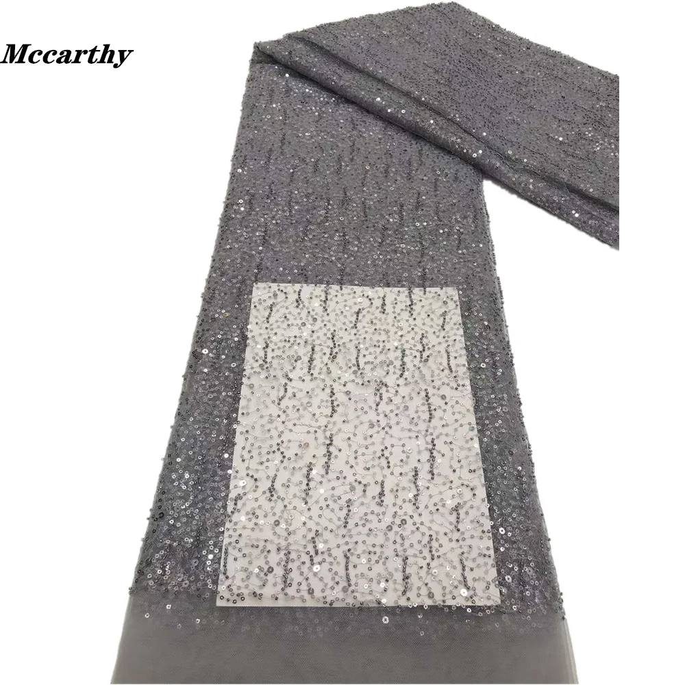 

Mccarthy Gary Nigerian Sequins Lace Fabrics 2022 High Quality Tulle Mesh Lace Handcut Tulle Lace Fabric With Beads 5Yard