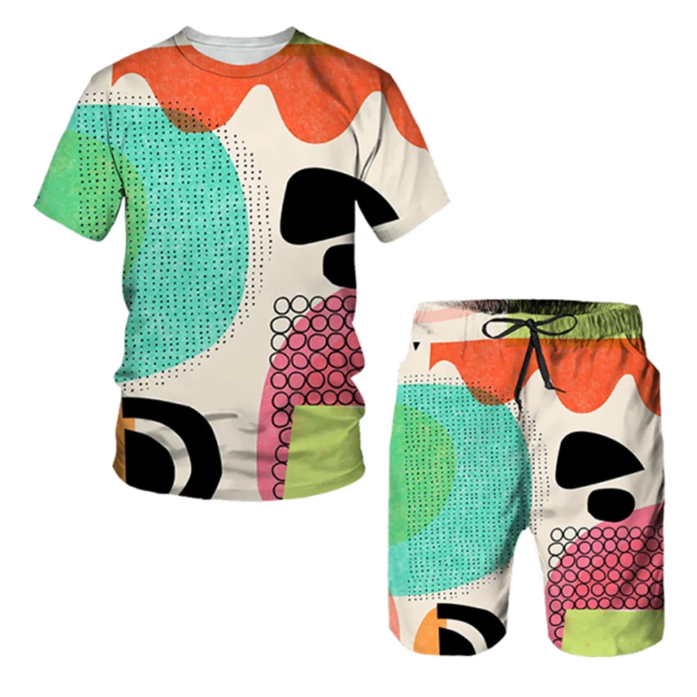 

Summer Designer Unisex Oversized 3D Printed Graphic Abstraction T-Shirt Casual Streetwear Fashion Trend Men 2023 New 2 Piece Set