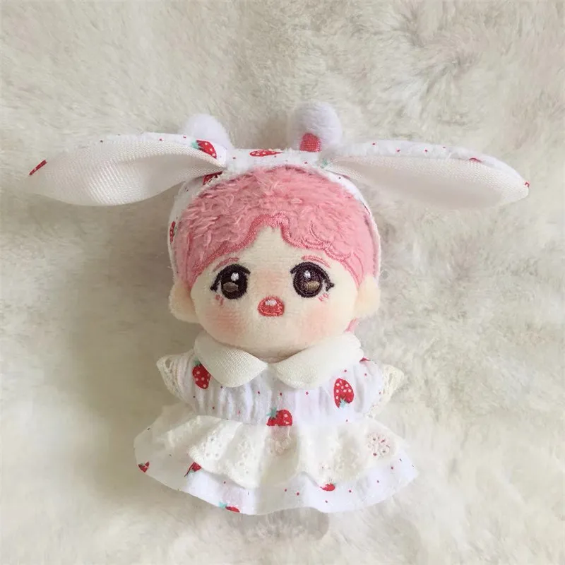 Latest 10cm Cotton Cartoon Doll Clothes Lace Dress Rabbit Ears Headband Korean Popular Plush Doll clothes DIY Toy Gift