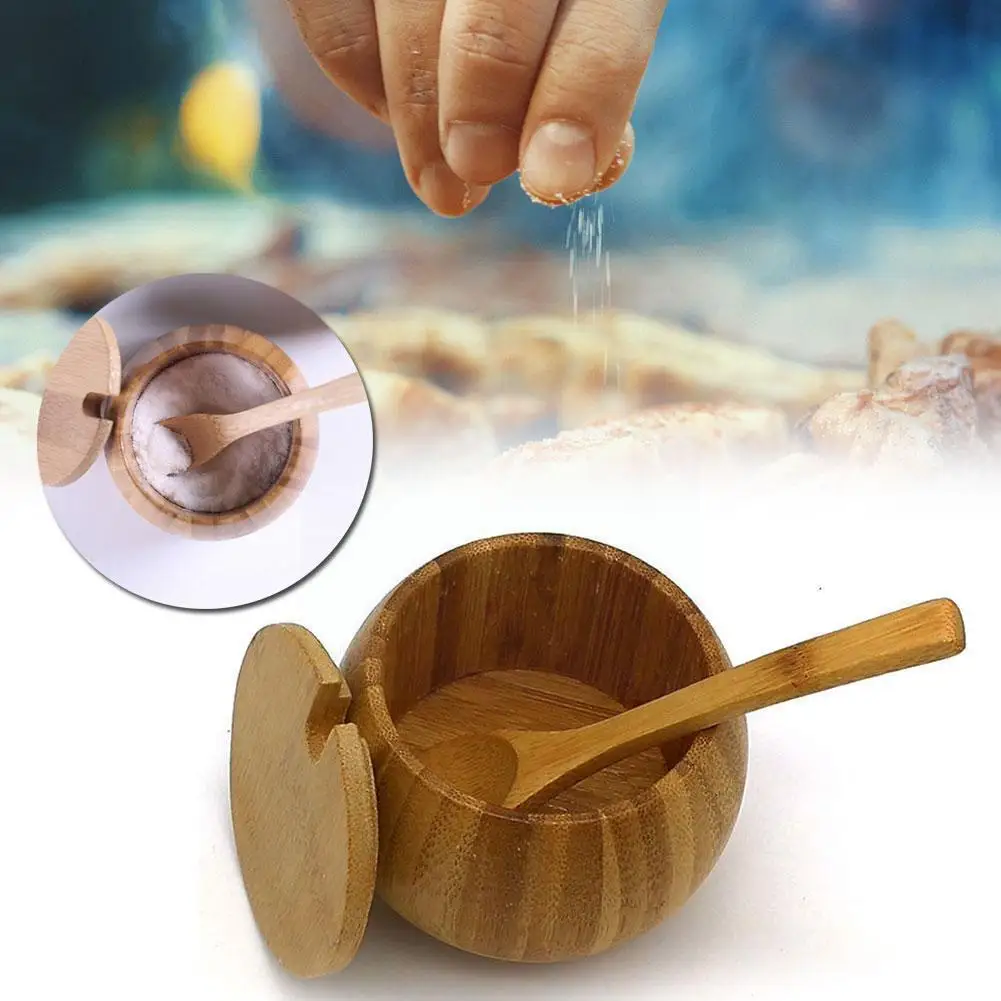 

Bamboo Wooden Spice Jar Sugar Bowl Coffee Condiment Spoon Seasoning Pot Box Salt Set Bamboo Pot With Kitchen Storage X6g4