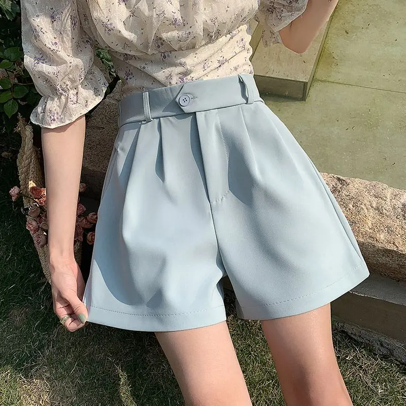 Casual Suit Shorts Women Summer Thin Three Point Wide Leg Pants High Waist Fashion Korean Style Stretchy Plus Size Clothing
