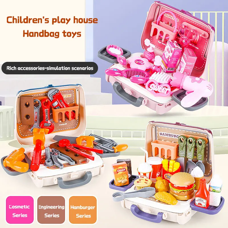 

New children's play house toys girls boys simulation makeup engineering hamburger tote educational toys gift