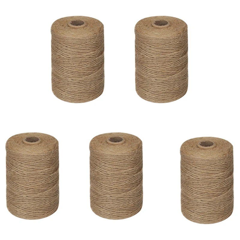5X 200M/ Roll 2Mm Jute Twine Natural Thick Brown Twine For Home Gardening Plant Picture Hanger Industrial Packing String