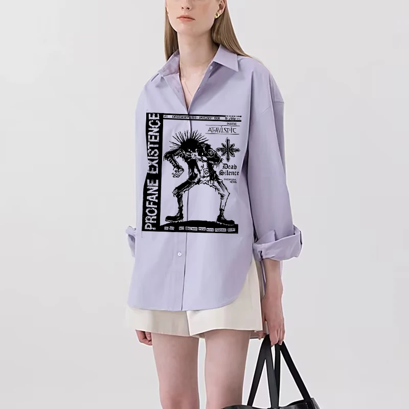 Elegant Button Up Shirt With Lapel And Open Collar Casual Top Gradient Print Women's Loose Long Sleeved For Daily