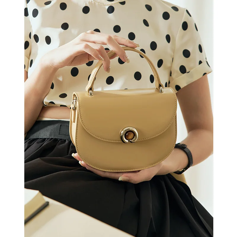 Genuine Leather Small Bag New Fashion High Grade Saddle Bag Solid Color Personalized Crossbody Bag Versatile Women's Handbag