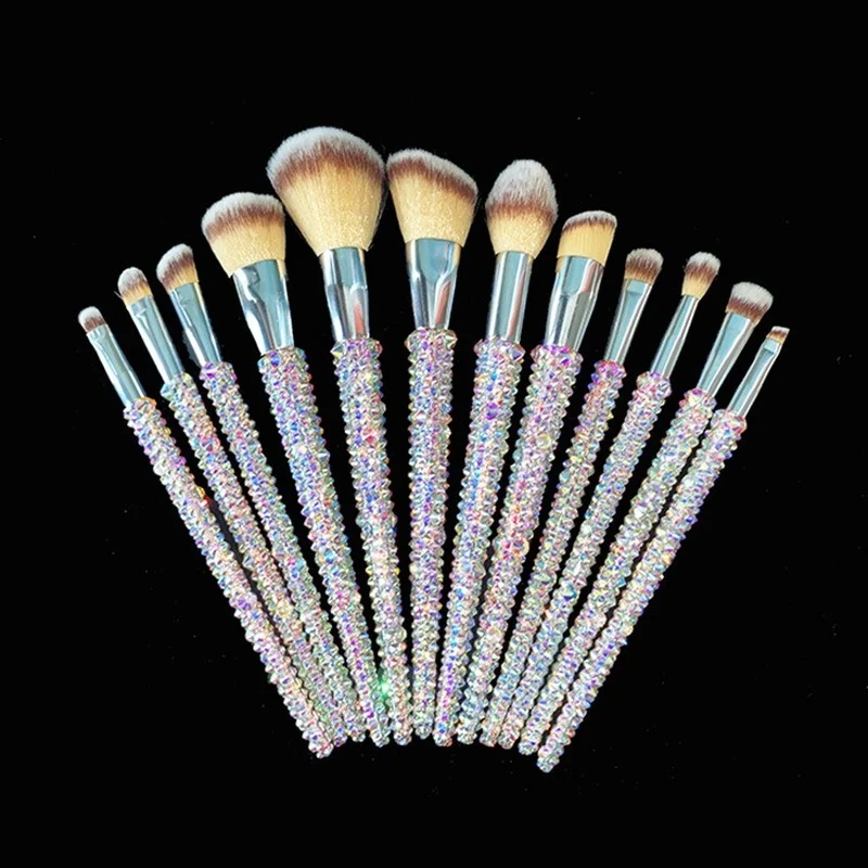 

Diamond-studded 12-piece makeup tool set full diamond loose powder brush repairing brush concealer brush bridesmaid gift