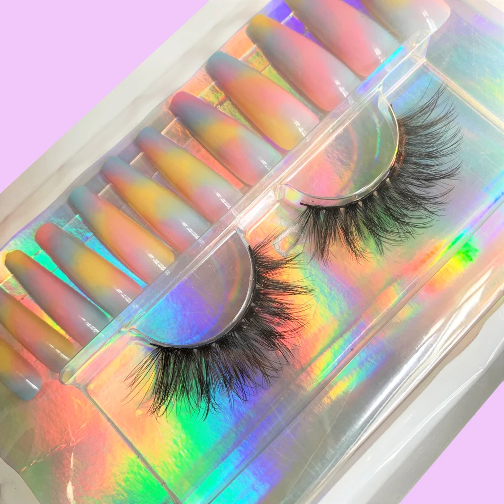 

Fake Nail And Lashes Set Artifical Nails Eyelashes Combination Designable Nail Tips Volume Lash Kit Faux Mink 3D Lashes Rainbow