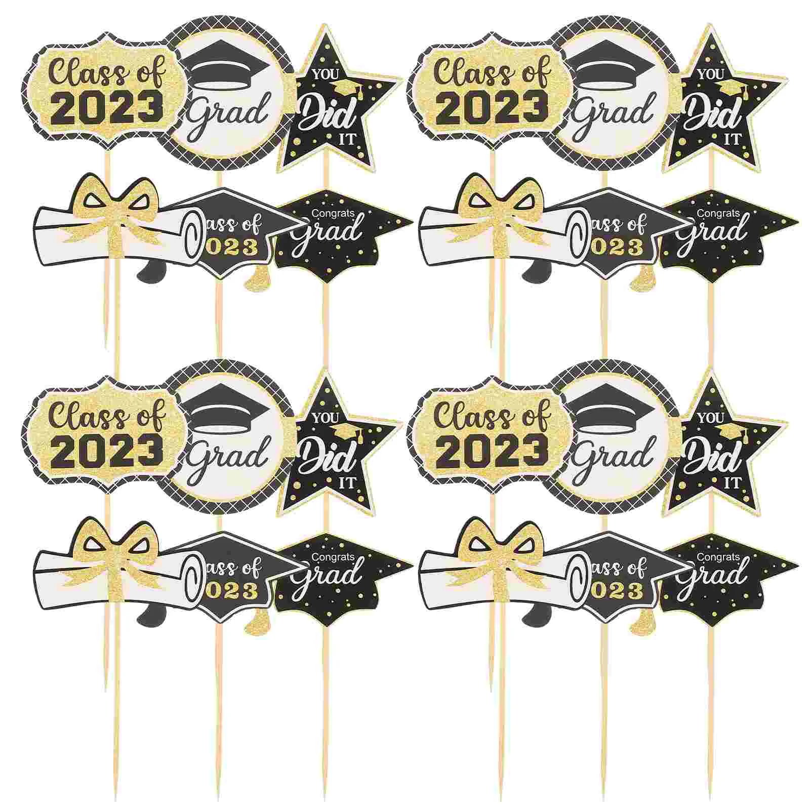 

24 Pcs Graduation Season Cake Insert Graduation Cupcake Picks Decorate Party Cupcake Topper Wood Graduation Cake Decor