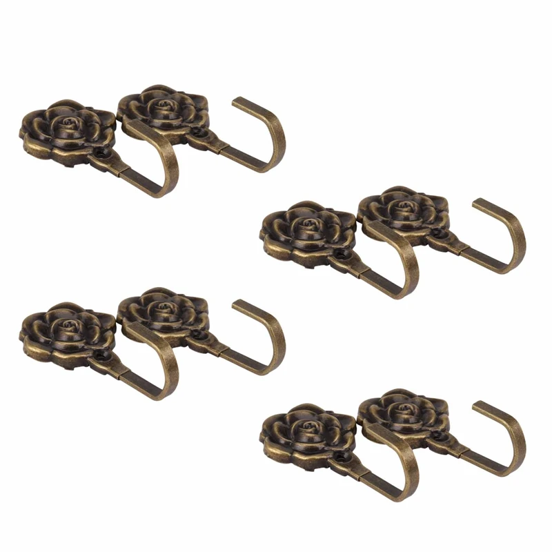 

8Pcs Metal Rose Flower Curtain Tie Back Tieback Holders Wall Hooks Decor