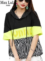 max lulu korean design 2022 patchwork vintage womens clothing leopard casual female tops summer loose hooded striped tee shirts