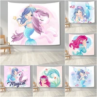 cute mermaid tapestry wall hanging tapestry aesthetic for kids girls bedroom living room decoration