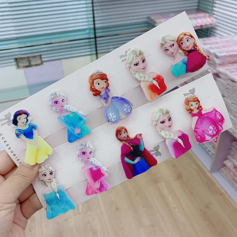 

5pcs Disney cartoon anime elsa Princess Sophia Anna hair clip baby acrylic press clip girl hair trim clip headdress