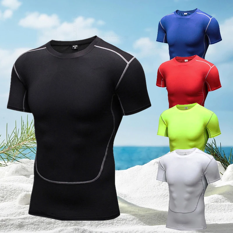 

Мужская компрессионная футболка для бега, Быстросохнущий топ с коротким рукавом, облегающие спортивные тренировочные рубашки для бега, спортивная одежда для тренажерного зала