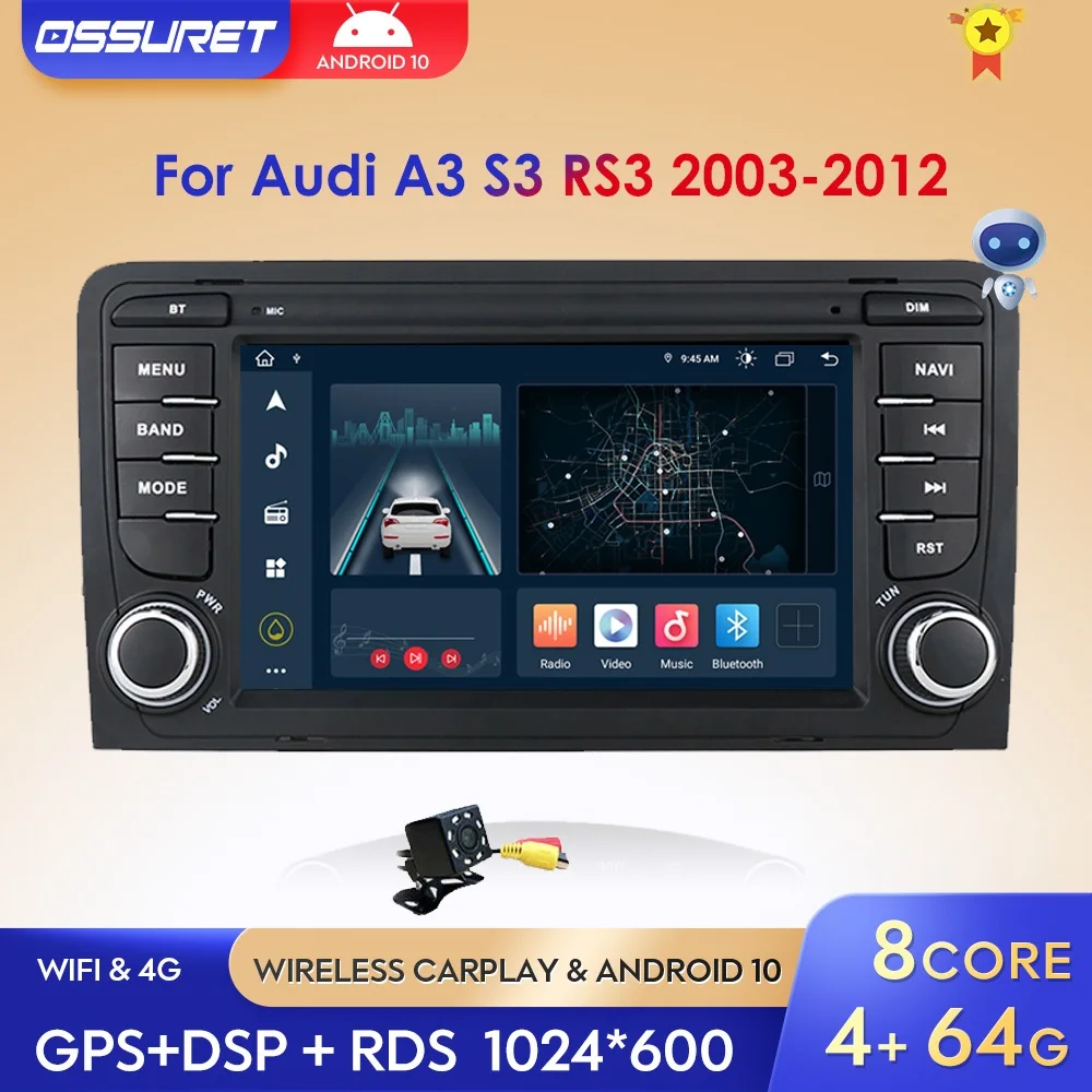 

Автомагнитола 2DIN Android 10 для Audi A3 S3 RS3 2003-2012, автомобильный радиоприемник, мультимедийный плеер RDS SWC CarPlay, Bluetooth, аудио, стерео, GPS, 4G