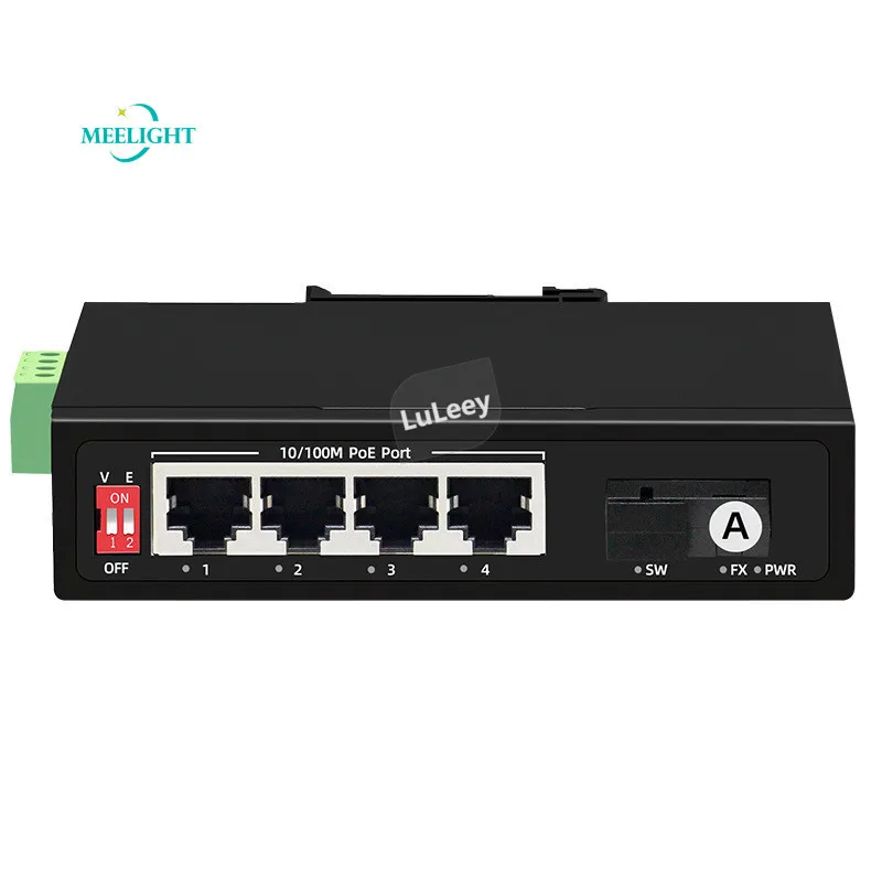 Промышленный 4 порта Ethernet 100 Мега переключатель 1 волоконный порт одномодовый