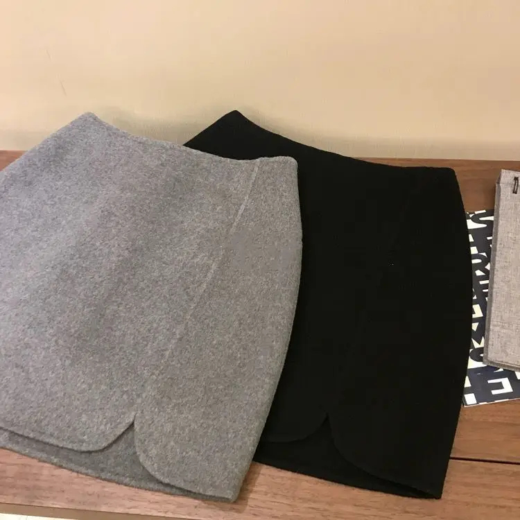 Женская шерстяная облегающая юбка с высокой талией разрезом