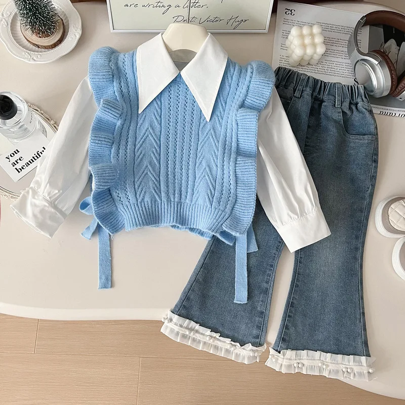 Комплект из 3 предметов для маленьких девочек белая футболка с длинным рукавом и