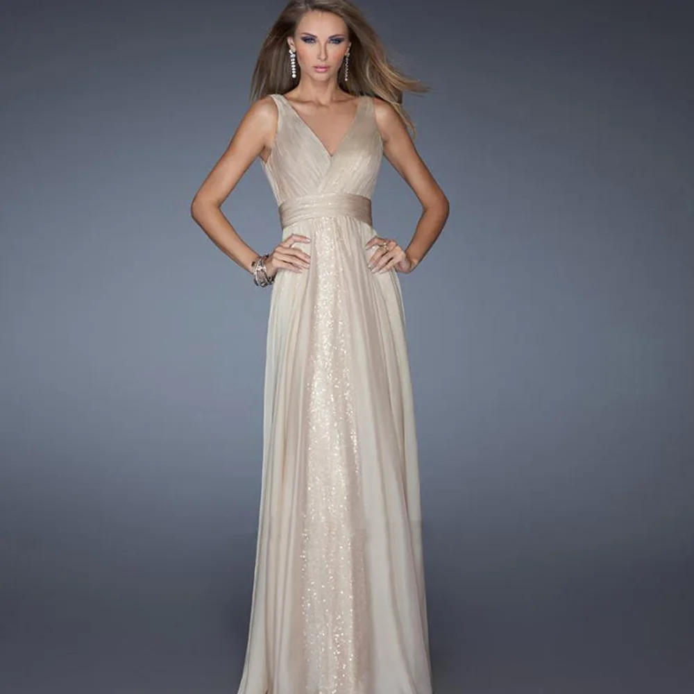 

Popular European and American women's V-neck backless dress with mesh waist for evening dress and long skirt